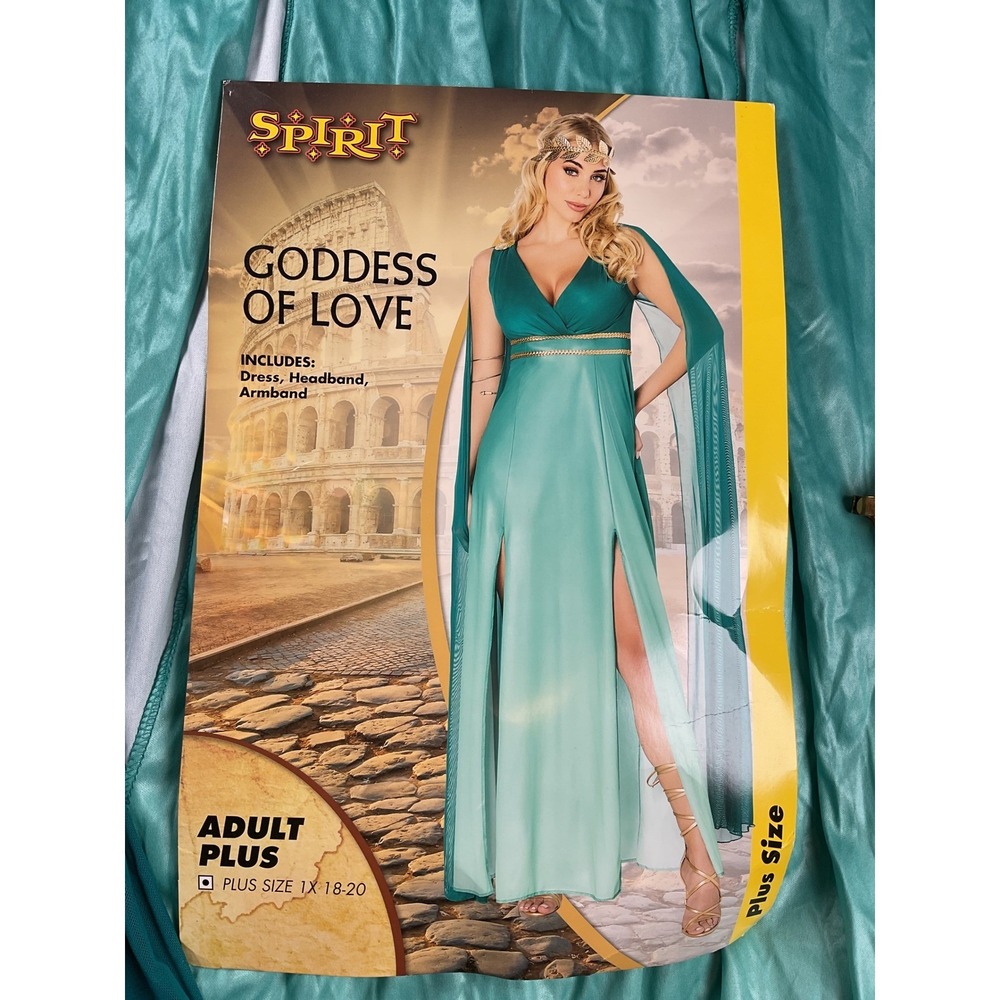 Spirit Goddess of Love Costume Womens Plus Size 1X 18-20 Teal Ombre Gold Trim